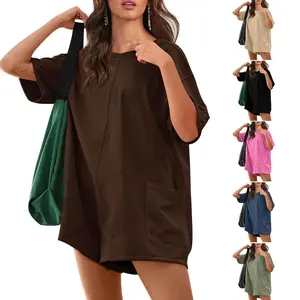 Imily Bela Rompers for Women 2024 Summer Athletic Oversized Romper Short Sleeve Jumpsuit with Pocket