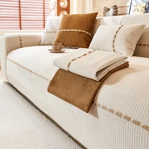Autumn Winter Plush Sofa Cover, Washable Sofa Slipcover, Pet-Friendly Soft Touch, Non-Slip Plain Color Furniture Protector for Living Room Office Home Decor