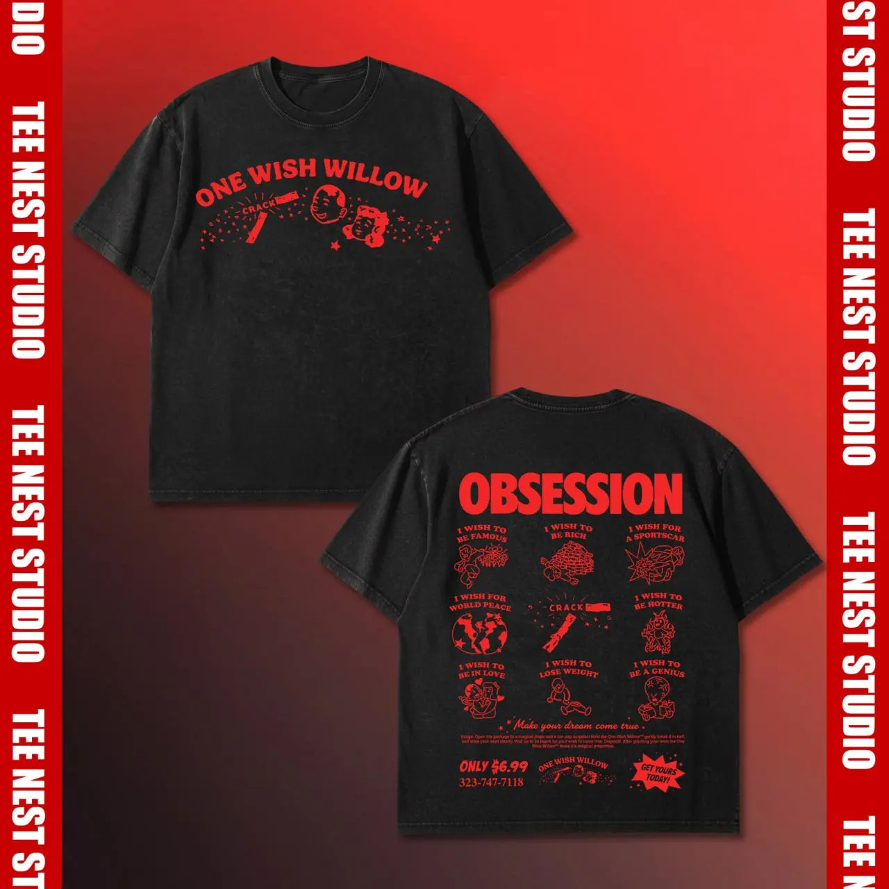 One Wish Willow Graphic Shirt, Obsession A Film Directed By Curry Barker T-Shirt, Make Your Dream Come True Movie Prop Vintage Wash Tee, That's Insane Squad Horror Short Film Streetwear, Indie Thriller Fan Gift Top