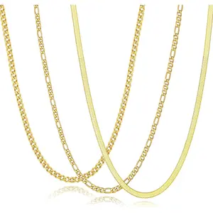 3 count Chain Necklace for Men Women, Stainless Steel Cuban Link/Figaro/Herringbone Chains Set  Gifts, 16/18/20/22/24 Inches