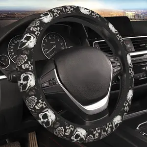New Skull Print Steering Wheel Cover, Breathable Non-Slip Elastic Band, Universal Fit for All Seasons, Car Interior Protection, Automotive, Halloween