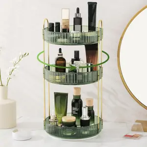 360° Rotating Makeup Organizer – Keep Your Vanity Neat & Luxurious! Large Capacity 3-Tier Acrylic Organizer for Skincare, Perfume & Cosmetics | Smooth Rotating Storage Rack for Bathroom Counter & Vanity Desk