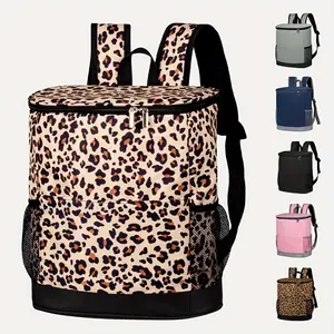 30-Can Capacity Insulated Backpack Cooler - Portable, Leak-Proof, Soft-Sided Bag with Zipper Closure, Ideal for Travel, Beach, Camping, Picnics, Lunch | Leopard Print Design Durable Handle, Beach Accessories