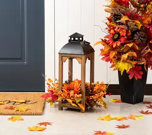 Glitzhome 20"H Fall Harvest Sunflower Pinecone Lantern