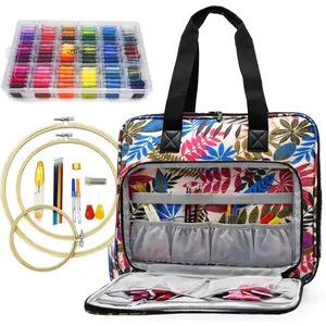 Full Range Embroidery and Cross Stitch Starter Kit with  Storage Organizer Bag, Includes 99 DMC Coded Cotton Threads, 9 Metallic Floss, 3 Hoops, ,  + More (Floral)