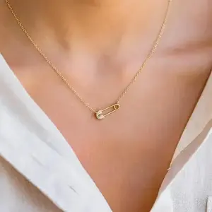 Veliora Gift B Safety Pin Necklace Dainty Gold Charm Necklaces for Women Rhinestone Safety Pin Pendant Necklace 14k Gold Plated Clip Drop Necklace Jewelry Gifts initial y2k cuban link chain