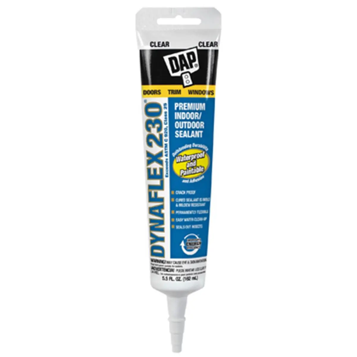 DAP 18857 Dynaflex 230 Advanced Latex-Based Premium Sealant - 5.5 oz, Clear, Waterproof, Paintable, Low Odor, Crack-Proof, Easy Tooling, Mold & Mildew Resistant for Doors, Windows, Baseboards; Improves Energy Efficiency, Seals Out Insects