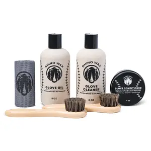Rhino Wax - Baseball Glove Complete Maintenance Kit - Includes Cleaner (8 oz), Oil (8 oz), Conditioner (4 oz), 2 Brushes + Microfiber Cloth
