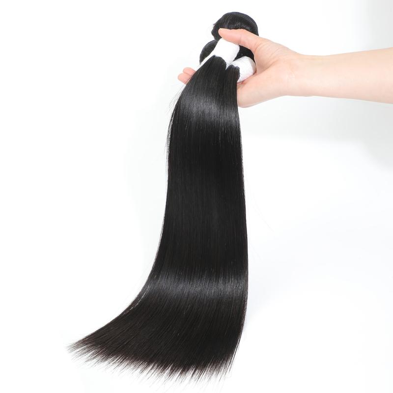 CindiRiver 100% Raw Virgin Human Hair Bundles Straight Brazilian Unprocessed Straight Hair Weave Quick Weave Extensions  Natural Black for Woman  Sew in/ Glue in 100g/piece