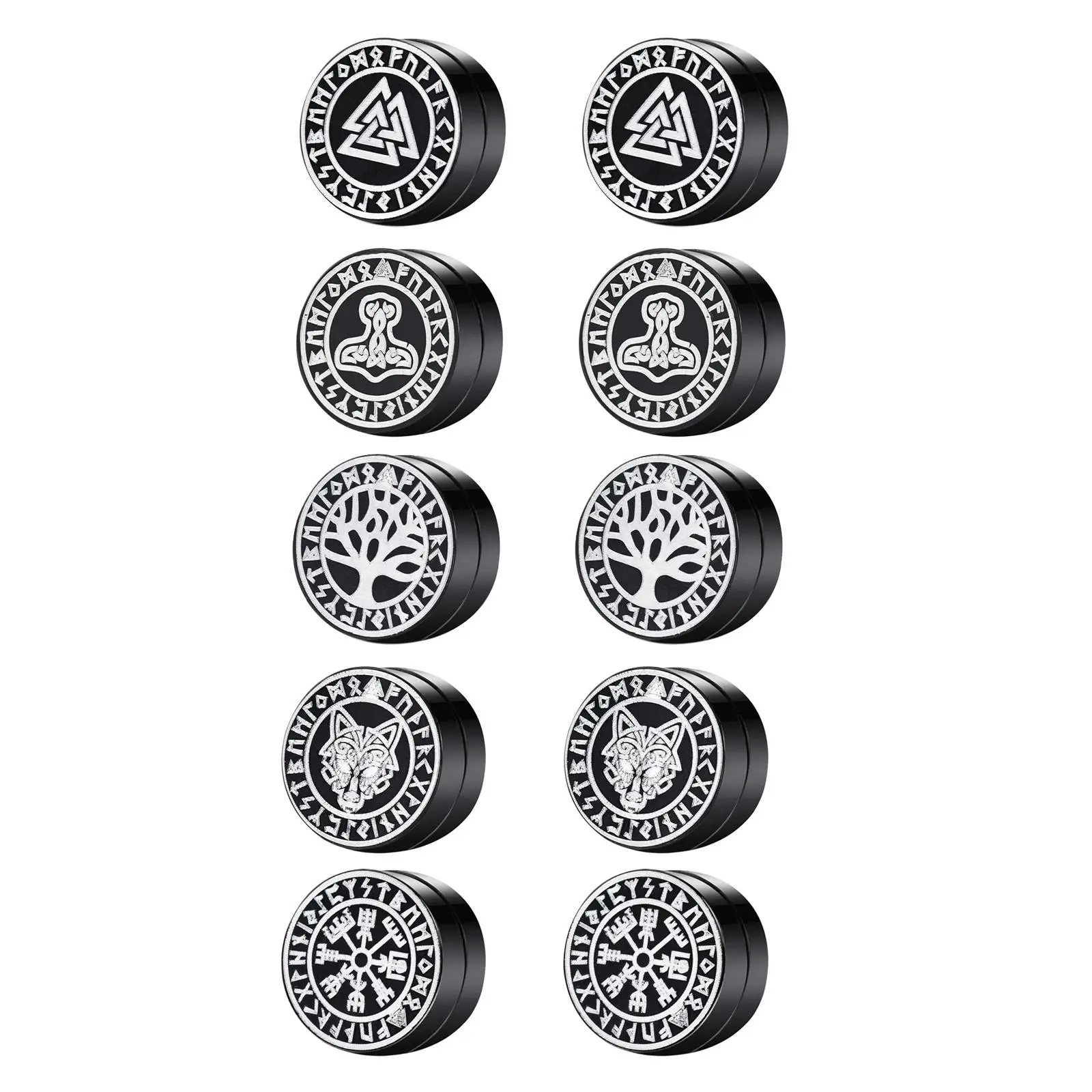 OIDEA 2 Pairs Magnetic No-Piercing Hoop Earrings for Men, Stainless Steel Viking Rune Black Magnetic Earrings, Back Clip Jewelry Set Pack, Back Clip Earrings