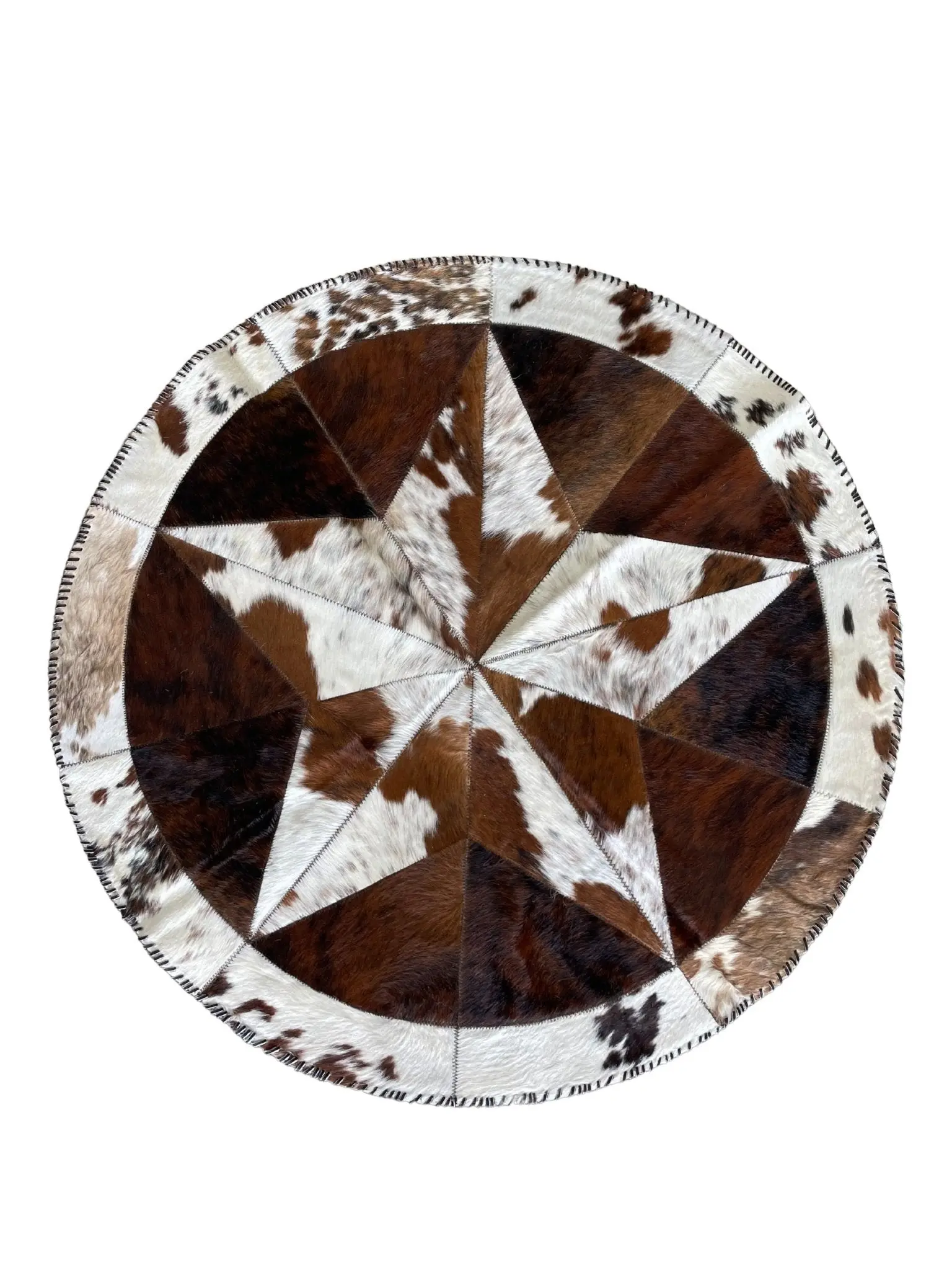 Cowhide Tricolor Round Area Rug - Star Patchwork Rug