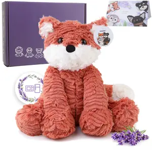 KOWSi Microwavable Heating Pad Vulpes Red Fox Plush - Weighted Stuffed Animal Toy Tourmaline Beads & Lavender - 1.1 lb for Long Lasting Cozy Warmth & Relaxation - Includes Gift Box & Greeting Card