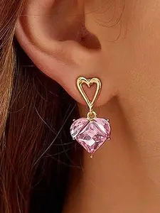 【Pink Heart Earrings】Crystal Heart Earrings for Women Heart Wedding Set for Women,Sparkling Pink Infinity Love Heart Dangle Drop Statement Earrings Wife Mom Jewelry Heart Shape Earrings
