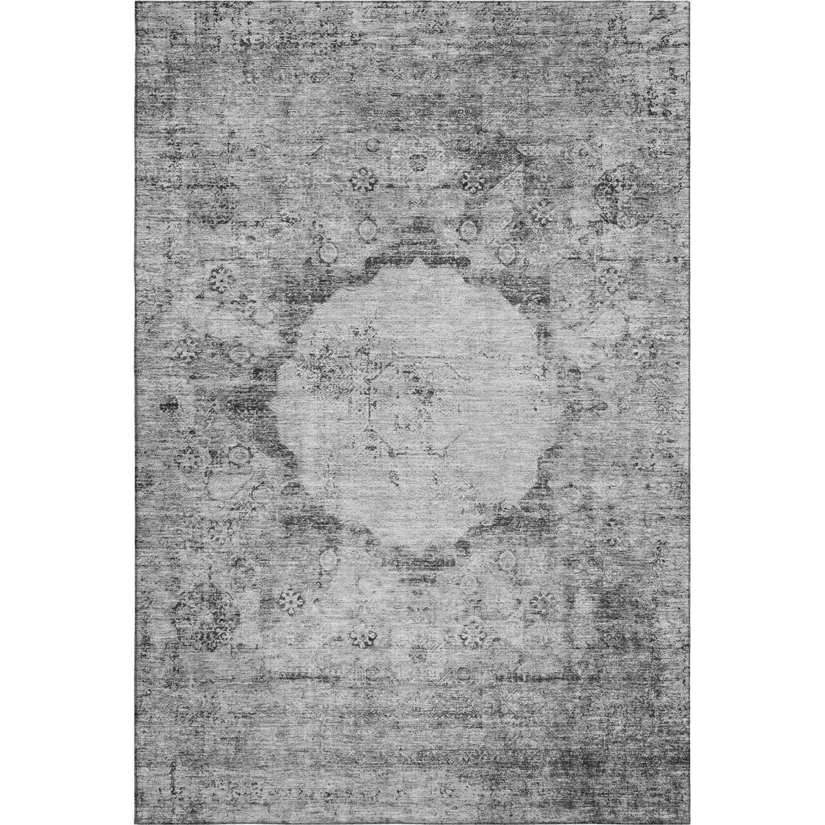 HomeRoots 655699 3x5 ft. Gray & Silver Oriental Machine-Washable Area Rug, Machine-Made Rectangle Rug with UV Protection, Machine-Washable Area Rugs