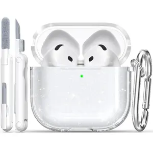 R-Fun Earbuds Protection Transparent Case Compatible with AirPods 4, High-Definition Clear Soft Silicone, Glitter Powder Earphone Cover outdoorfun