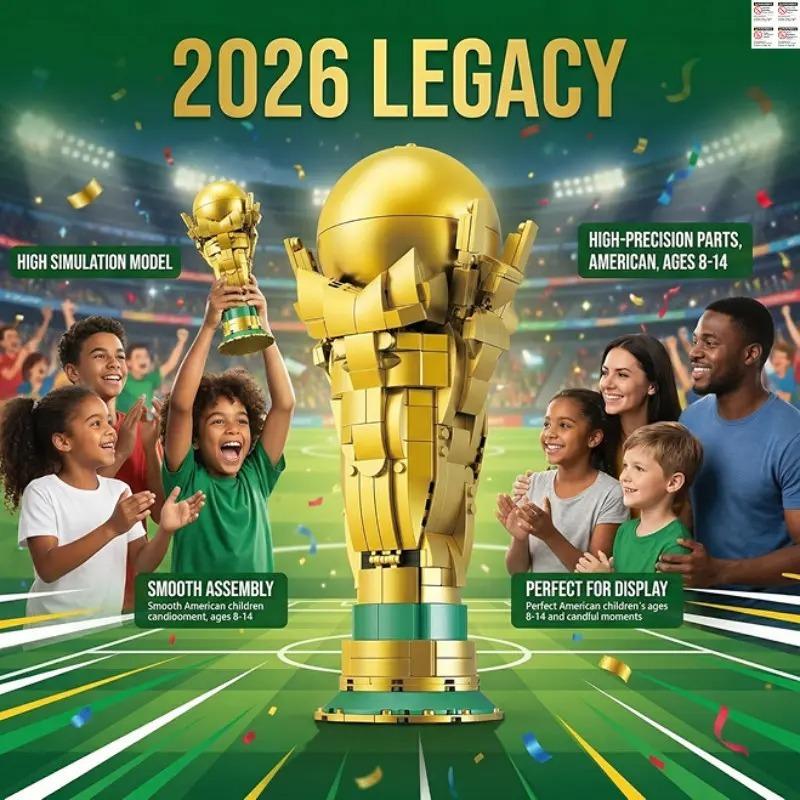 DIY Football Trophy Building Blocks Set, Collectible Desktop Decoration, Home Decor Brick Statue, Classic Gold Display Model, Unisex Gift, Building Kit, Replica, mundial 2026