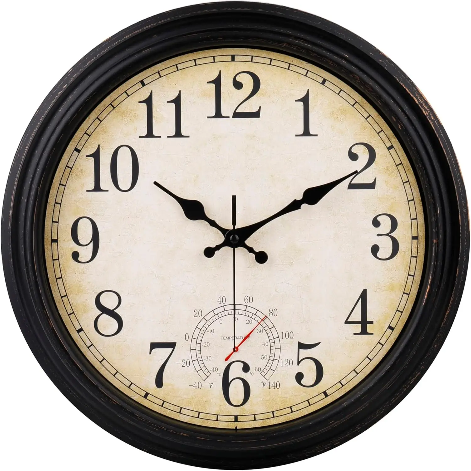 16-Inch Round Vintage Waterproof Mountable Wall Clock with Thermometer, Odorless Bronze Home Decor for Living Room, Patio (Indoor & Outdoor Use), Mount