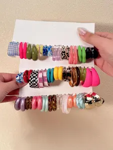 Mixed Colorful Hoop Earrings, Hoop Earring Sets, Fashionable Earrings for Women & Girls, Casual Jewelry for Party, Daily Clothing Decor, Trendy All-match & Exquisite Jewelry for Gift, Lightweight Chunky Hoops