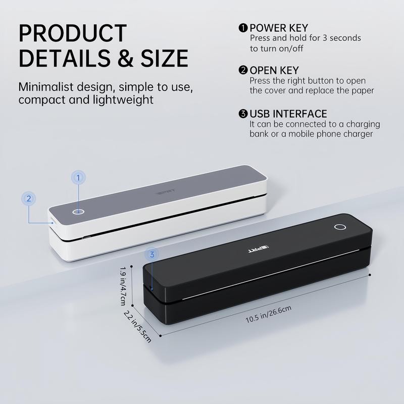 iDPRT Inkless Portable Printers Wireless for Travel, MT610 Pro Bluetooth Thermal Printer Compatible with Phone & Laptop,Support 8.5'' x 11'' US Letter & A4, Inkless Mobile Printer for Office, Home, School Wifi