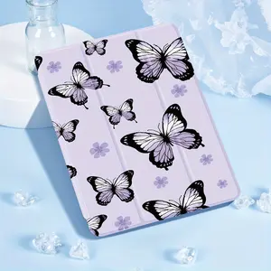 Purple butterfly and floral pattern, with adjustable stand and pen slot, foldable non-slip TPU protective case, suitable for iPad mini, iPad Air, iPad Pro/iPad 10th generation, 11th generation and other series iPad protective cases