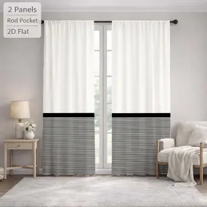 2Pcs Modern Minimalist Horizontal Stripes Black And White Sun Blocking Curtains Digital Printed Rod Pocket, Window Treatment For Bedroom Office Kitchen Living Room Study Home Decor