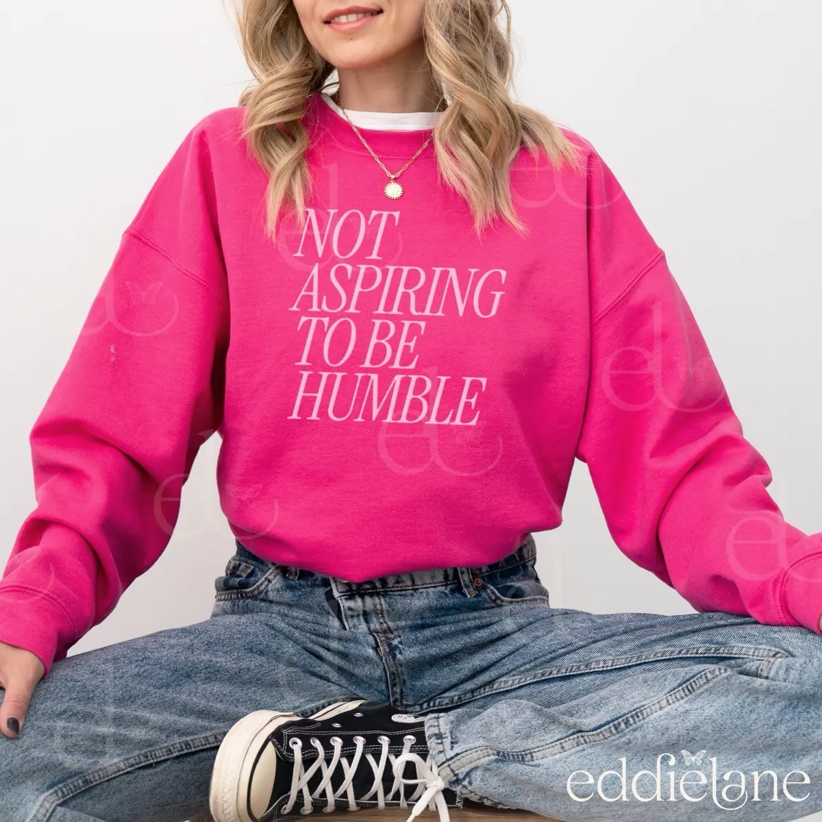 Not Aspiring To Be Humble Crewneck Sweatshirt | Kamala Harris Shirt, Humble Quote, Harris 2024, Women's Empowerment Shirt Cotton Pullover Sweatshirt