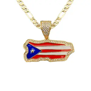 Puerto Rico Map Frog Colored Flag Pendant Accessories Gold Color PR Jewelry with Chain