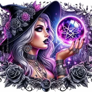 Witch Pattern Diamond Arts Colorful Painting Kit without Frame, Diamond Pattern Design, DIY 5D Diamond Arts Crafts Kit, Wall Art Decor for Home Living Room Bedroom, Handmade Gifts