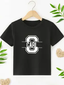 Custom Kids Initial & Name Graphic T-Shirt - Personalized Short Sleeve Crew Neck Toddler Monogram Tee (Example: CARL)