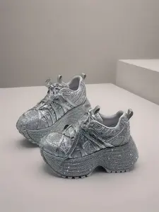 Rhinestone Thick Sole Dad Sneakers, Height-Boosting Wedge Casual Sports Shoes for Women, Fashionable Luxury Thick Sole Leisure Shoes