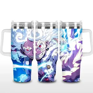 Gear 5 Lufy Anime Tumbler 40oz, Insulated Stainless Steel Travel Mug with Handle & Lid, Double Wall Vacuum Cup, Power Up Aesthetic Gift for Anime Fans, Water Bottle, Daily Use