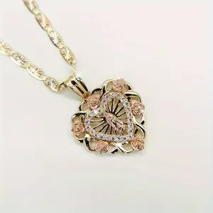 Elegant Retro Rose Pendant Necklace Gold Alloy with Exquisite Chain Suitable for Special Occasions and Gifts