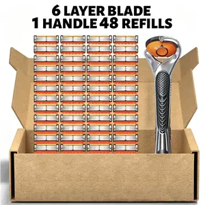 48PCS Men's Razor Blade Replacement with Handle, 5-Blade Razor Refills Cartridge Set for Face & Head Shaving, Ultra Sharp Men's Grooming Kit (48 Refills + 1 Handle)