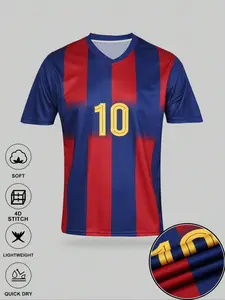Men's Barcelona No. 10 Football Short Sleeve Soccer Jersey, Youth Fit, Sporty Style, All Seasons, Casual Team Sports Wear, Lightweight Jersey