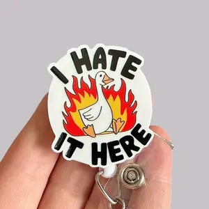 Glitter My Badge Funny goose I hate it here badge reel for nurse and hospital workers. Badge clip Badge pull - Retractable swivel clip with a 360 rotation. Great gift for coworkers.
