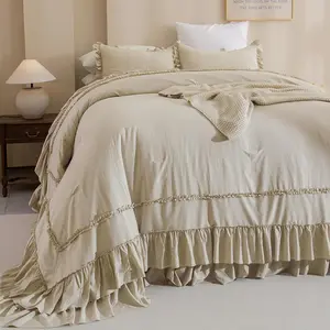 120x120 Oversized Comforter King Size,Farmhouse Boho Ruffle California King Comforter French Country Rustic 3PCS (1 Ruffled Comforter+2 Pillow Shams)
