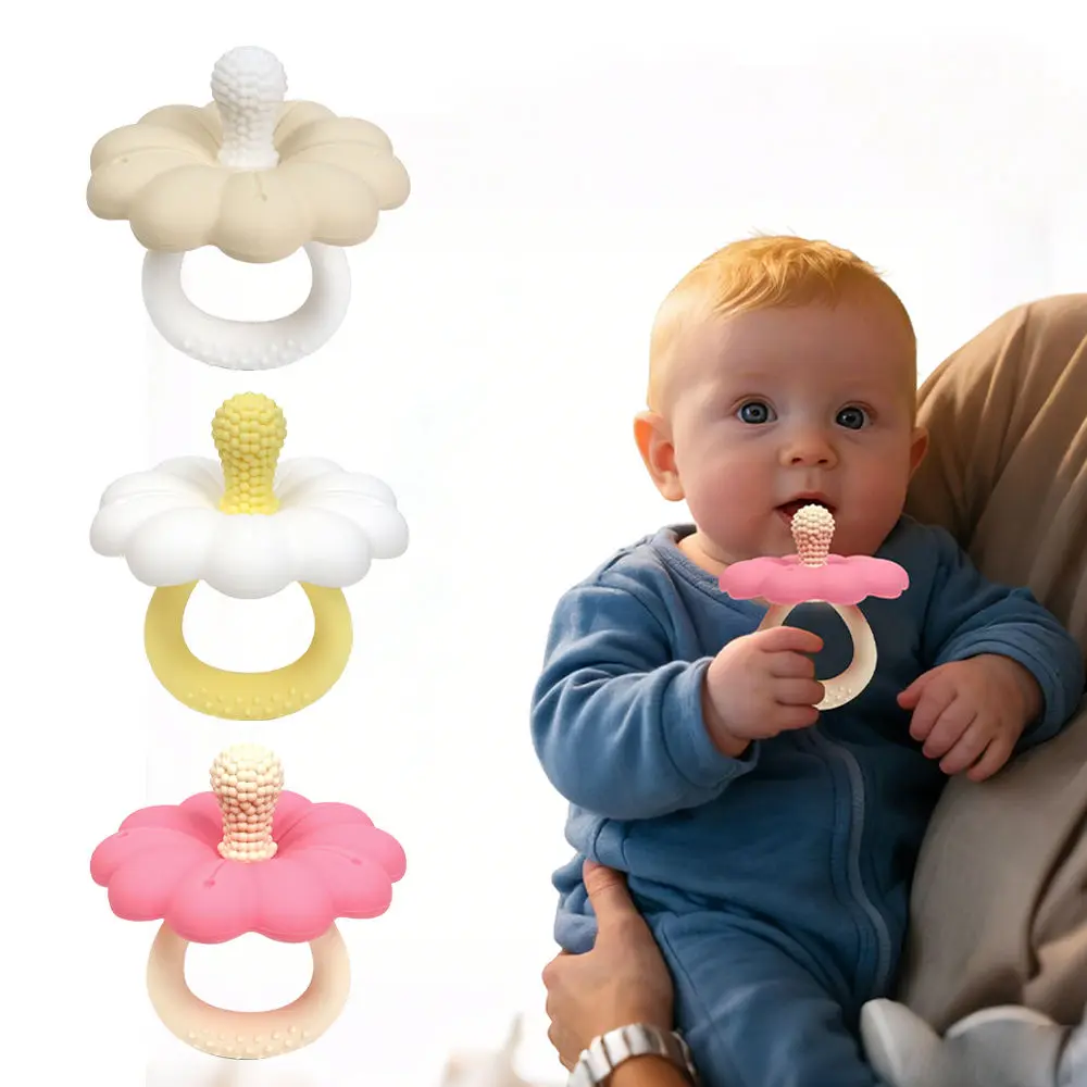 Soft Toy Chew Baby Teething Flower Soothing Nipple Sensory Silicone Pacifier for Infants & Toddlers Set