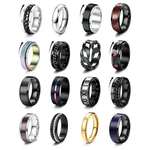 Stainless steel rings for men and women, relieve stress and anxiety, colorful chain design, suitable for all seasons, stackable rings, stackable rings