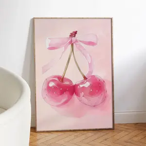 Contemporary Sakura Bow Canvas Art Print Poster, Modern Wall Decor for Living Room Bedroom Office, Unframed Home Decoration Gift