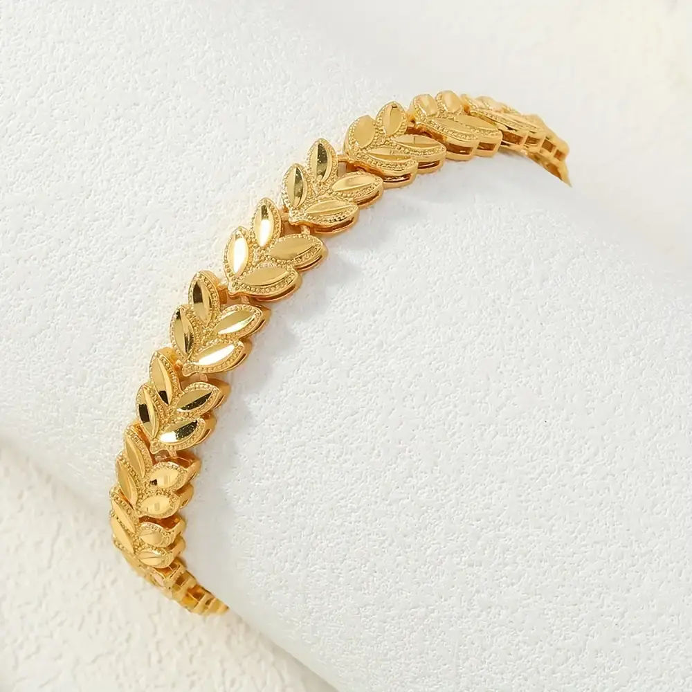 Middle Eastern style golden 24K gold-plated copper wheat ear women's open adjustable bracelet, luxurious and elegant bracelet, birthday gift, Christmas gift, anniversary gift