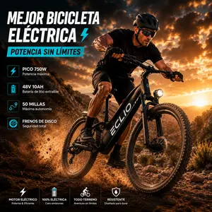 Bicicleta Eléctrica ECLIO M5 20 Pulgadas, Potencia Pico 750W, Velocidad Máxima 22 mph, Autonomía 25-50 Millas, Bastidor Acero Alto Carbono, Batería Extraíble, Frenos Doble Corte Energía, Neumáticos Gruesos Todoterreno Off Road