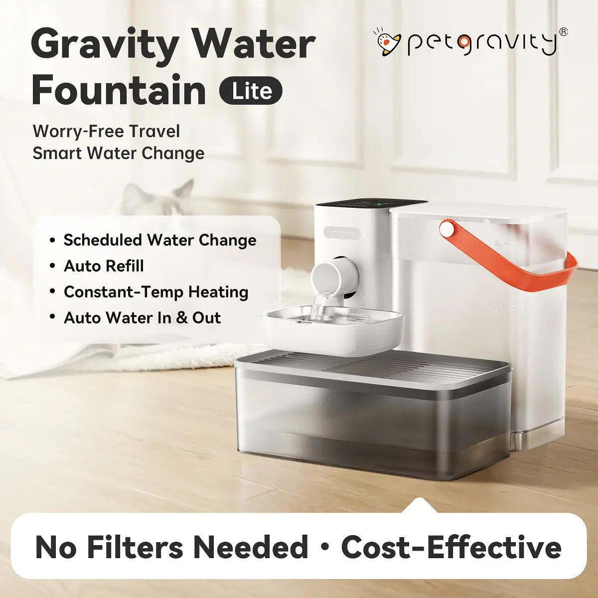 Petlife 2026 New Smart Self-Refill Stainless Steel Bowl Pet Water Fountain, Automatic Dispenser with Power Supply, Easy to Clean, Healthier Hydration Fresh Water Anywhere, Pet Feeding Accessories for Small Dogs/Cats