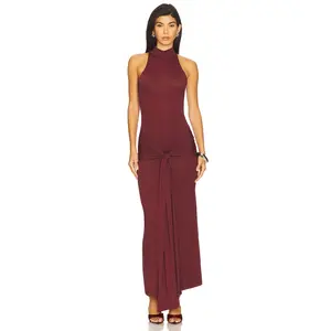 Bardot Isadora Maxi Tie Front Dress in Deep Plum