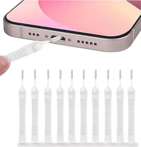Cell Phone Cleaning Kit, Nylon Cleaner for iPhone Charging Port, Speaker and Receiver, Mini Cleaning Brushes Dust Remover Tools - 10 pcs/White