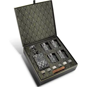 Decanter  Set with 4  Glasses & Handcrafted Granite    -  Carafe Glass for , ,  Tasting - Magnificent  Foil  Box by
