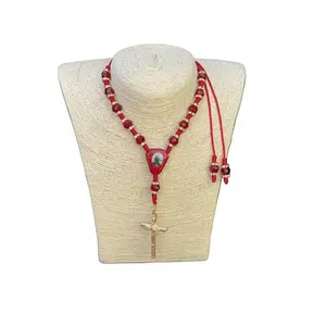 Saint Jude Knotted Rope Rosary Red