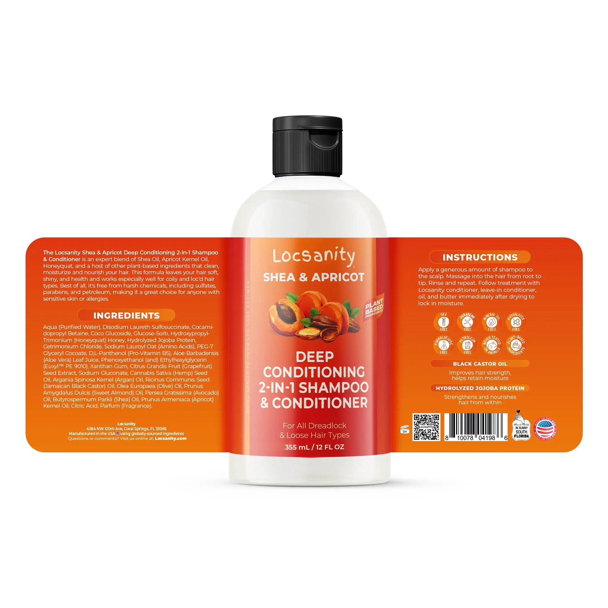 Locsanity Shea & Apricot Loose Natural Haircare Bundle Set - Hair-Moisturizing Shampoo, Deep Conditioning Conditioner with Strength Growth Formula, Plant-Based Extracts, Oil, Moisturizer, Hydrate, Cleanser