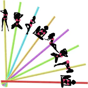 24PCS Bachelorette Theme Crazy Straws Reusable Fun Drinking Straw for Adults Bachelor Party Favors Decoration with 2 PCS Cleaning Brushes (Bachelorette Party Dancer-straight)
