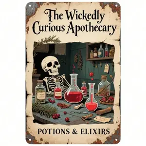 Vintage Halloween Apothecary Metal Sign Aluminium Wall Art Rustic Potion Label Decor for Haunted House Goth Home Bar 8x12 Inch