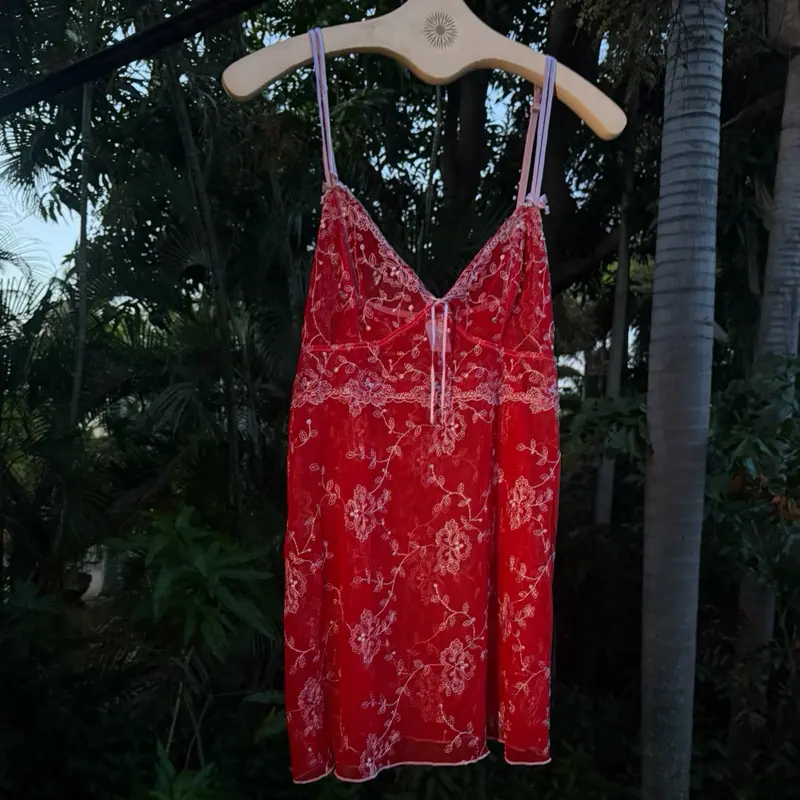 early 2000s vintage DKNY embroidered mesh babydoll